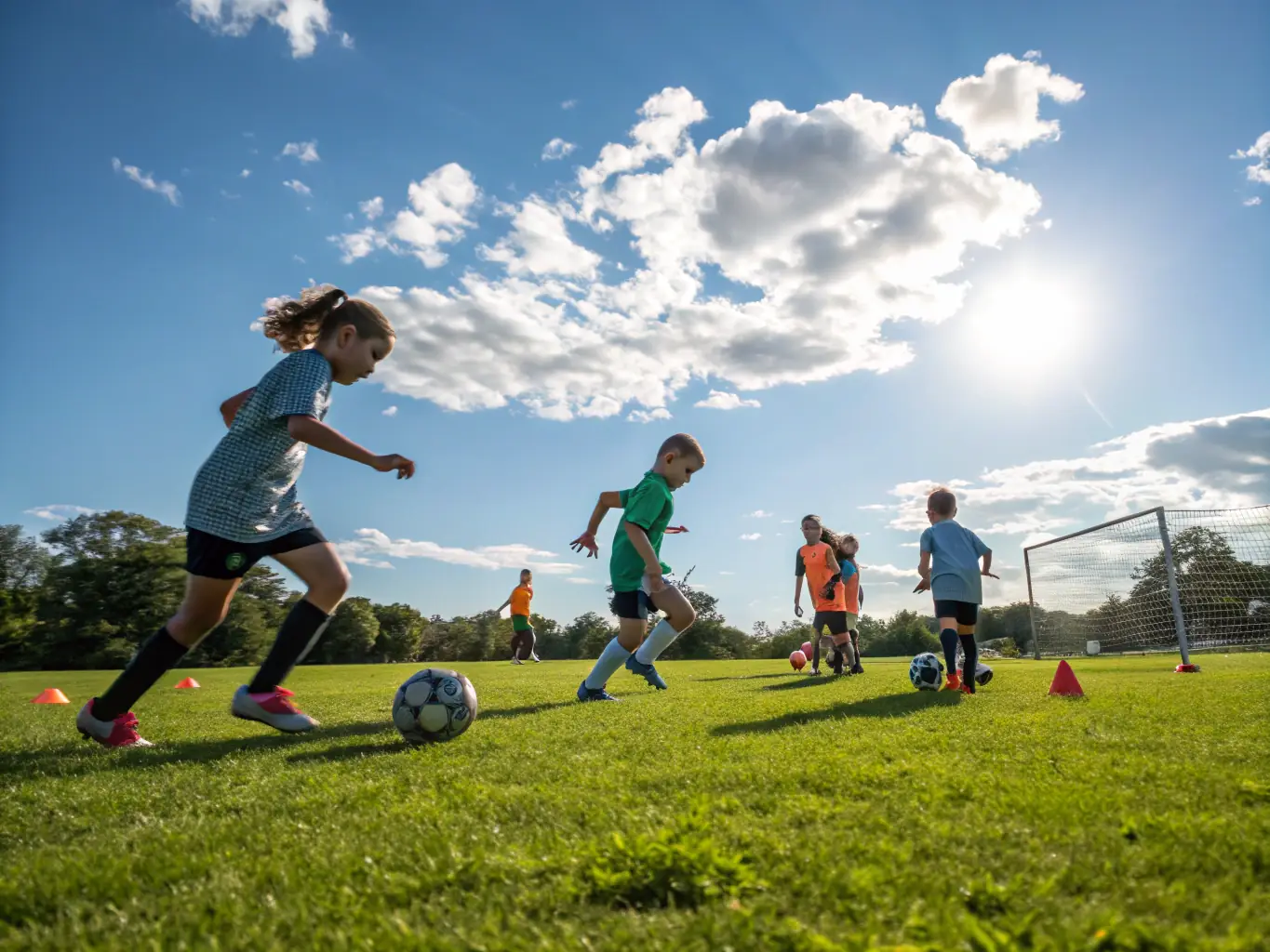 A dynamic image of teenage football players engaged in a tactical drill, demonstrating strategic thinking and advanced techniques.