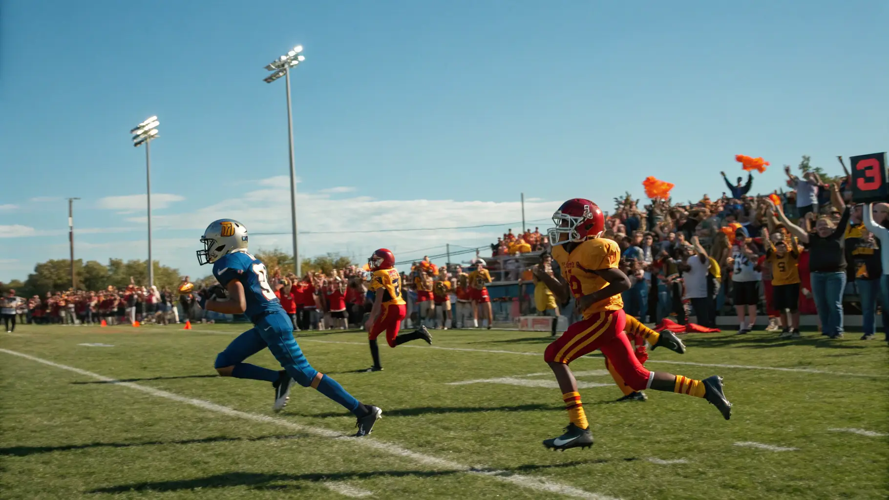 Action shot of Icons Sporting Football Academy players competing in a local youth football tournament, showcasing their skills and teamwork.