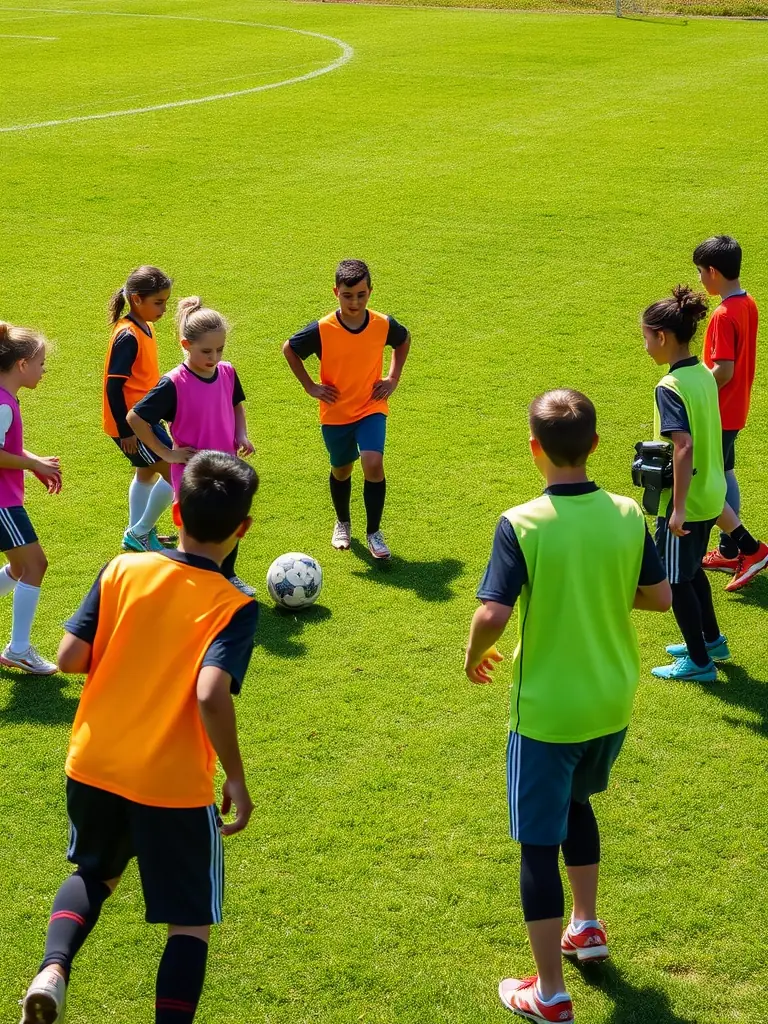 A focused image of a group of young girls (U12 age group) practicing specific football techniques at Icons Sporting Football Academy, highlighting the academy's commitment to girls' football.