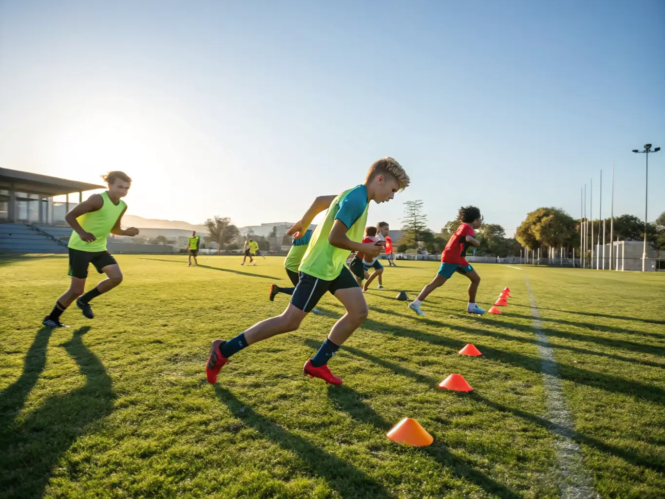 A dynamic image of teenage girls, aged between 14 and 16, engaged in a competitive football match at Icons Sporting Football Academy, highlighting the academy's commitment to girls' football.