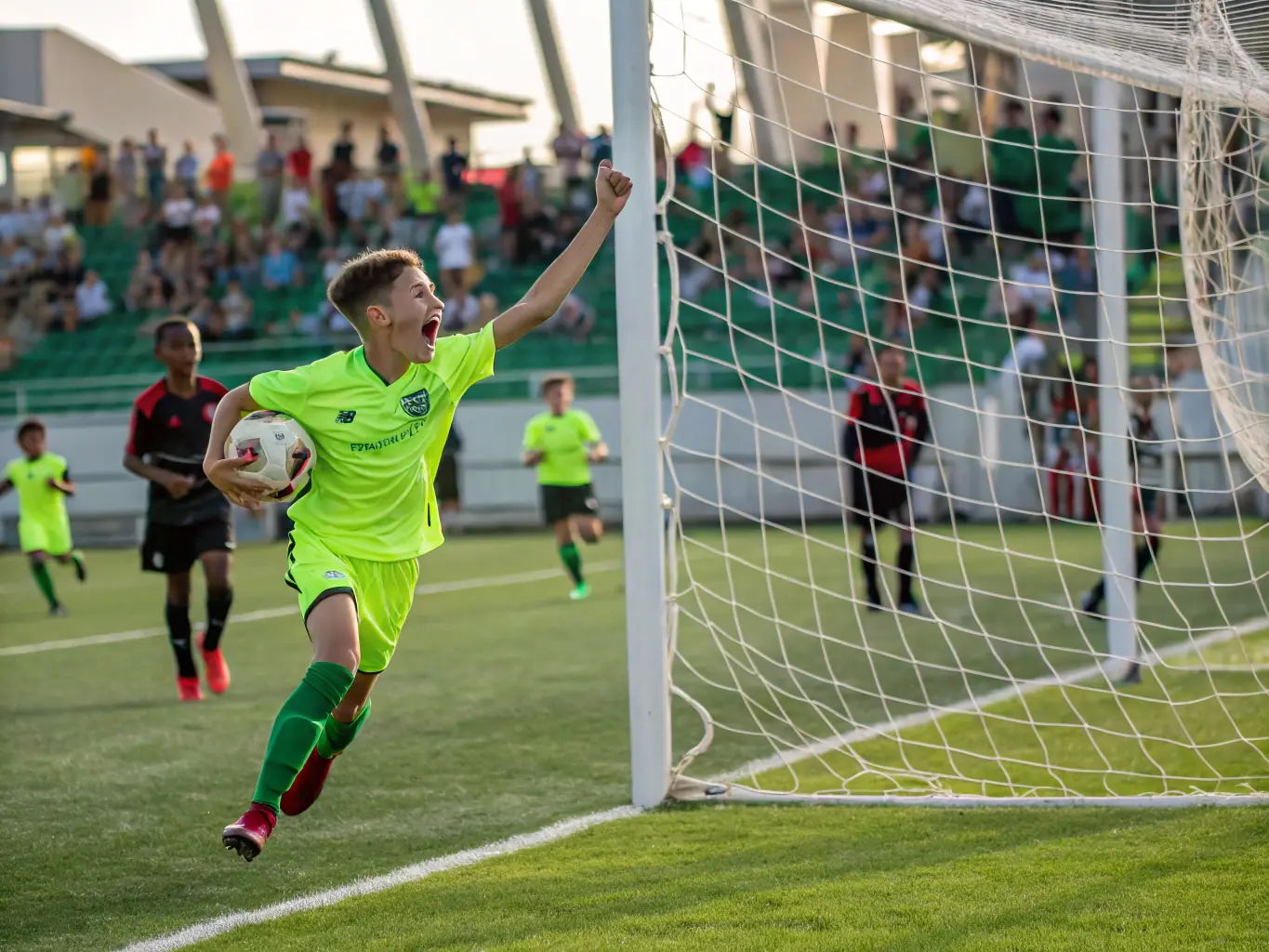 An image of Icons Sporting Football Academy players participating in a local football tournament, demonstrating their competitive spirit and teamwork.